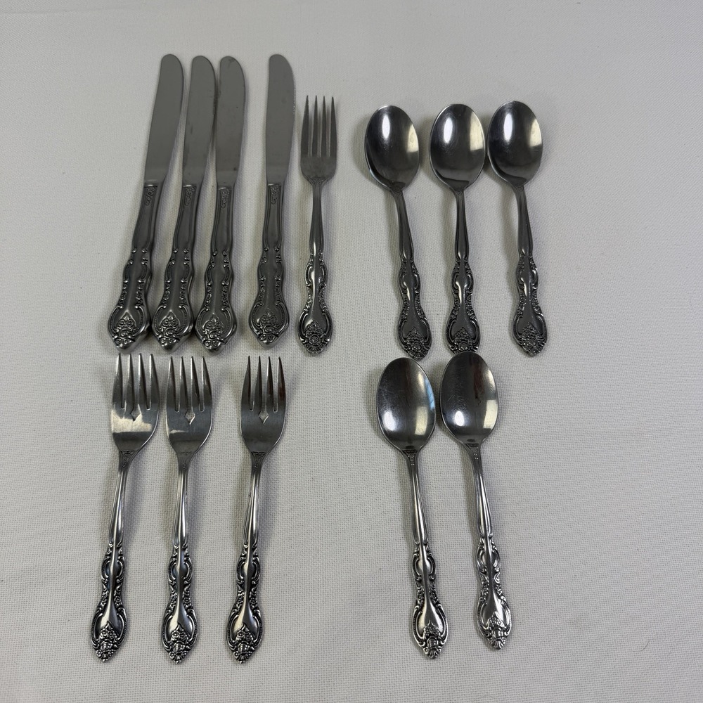 International Verona Stainless Silverware 13 Pieces Spoon Knife Fork Lot Taiwan